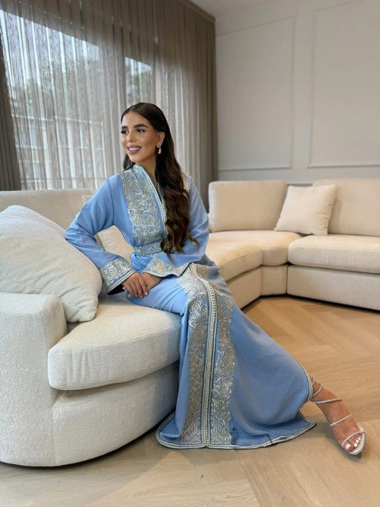 Samia Bleu Kaftan – Robe marocaine artisanale – vue produit 2