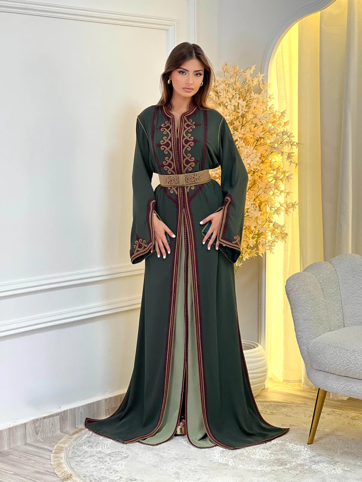 Dounia Vert Takchita – Robe marocaine deux pièces