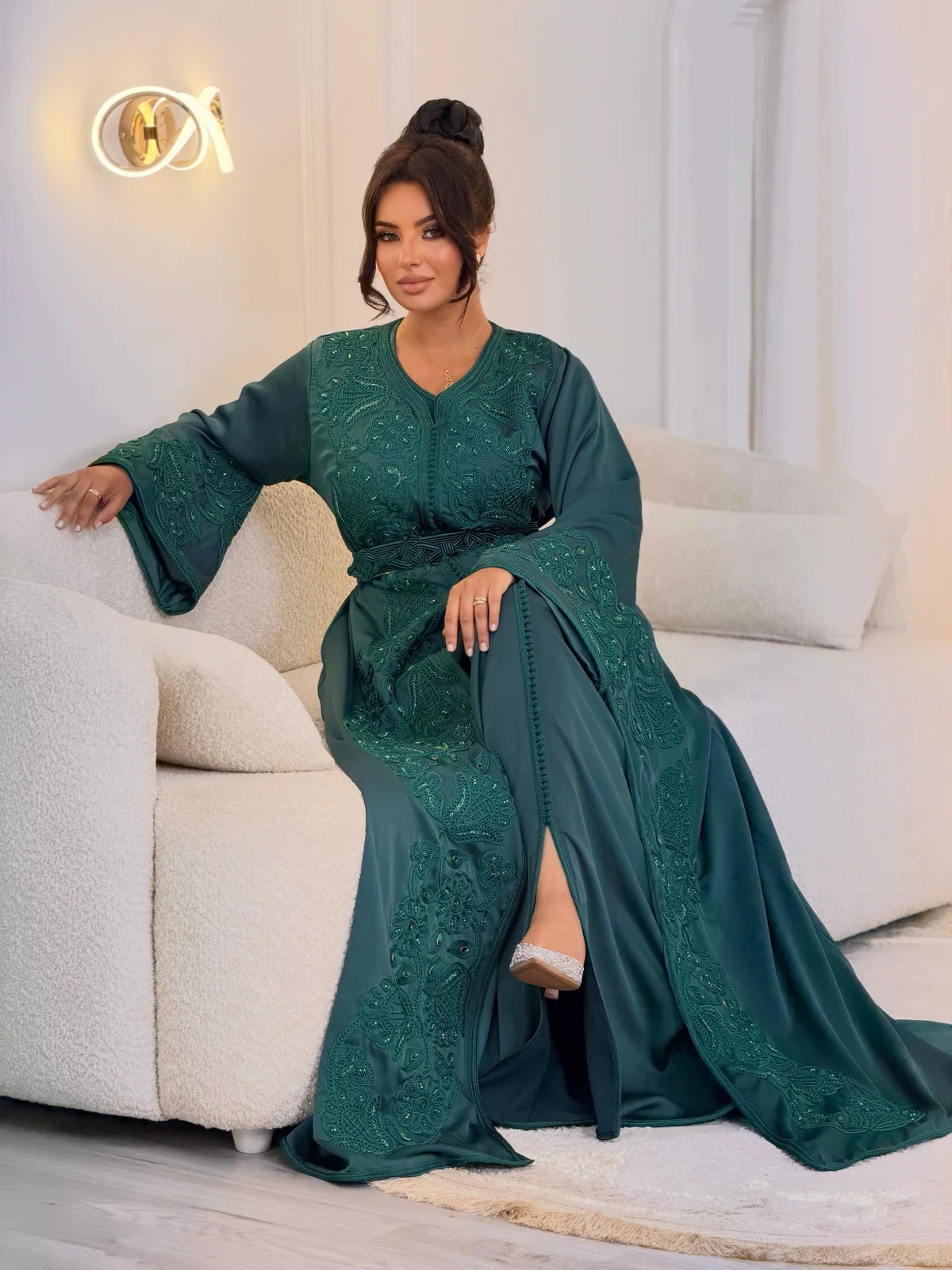 Takchita Aminaa bleu-vert – Robe de cérémonie marocaine 2 pièces
