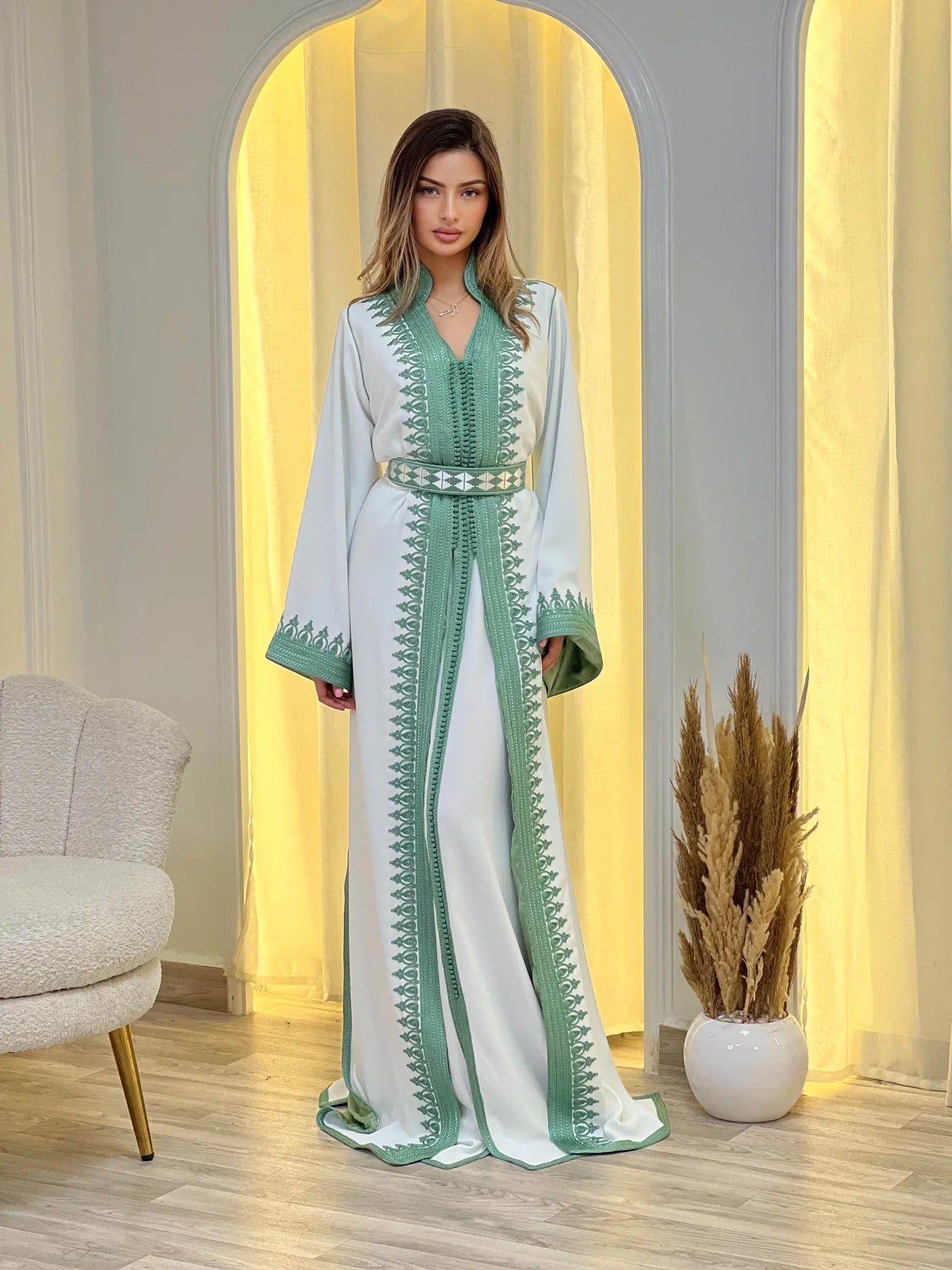 Fatima Blanc Takchita – Robe marocaine deux pièces