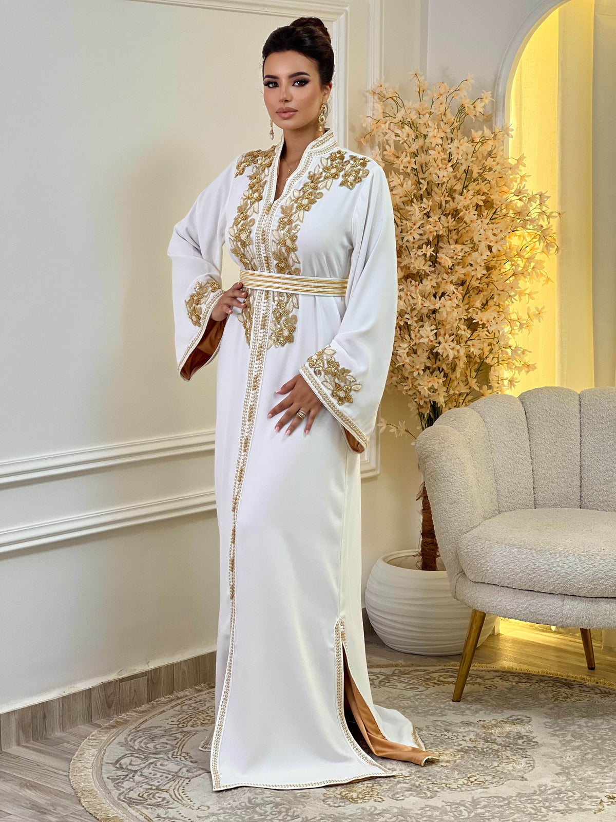 Rihab Blanc Kaftan – Robe marocaine artisanale