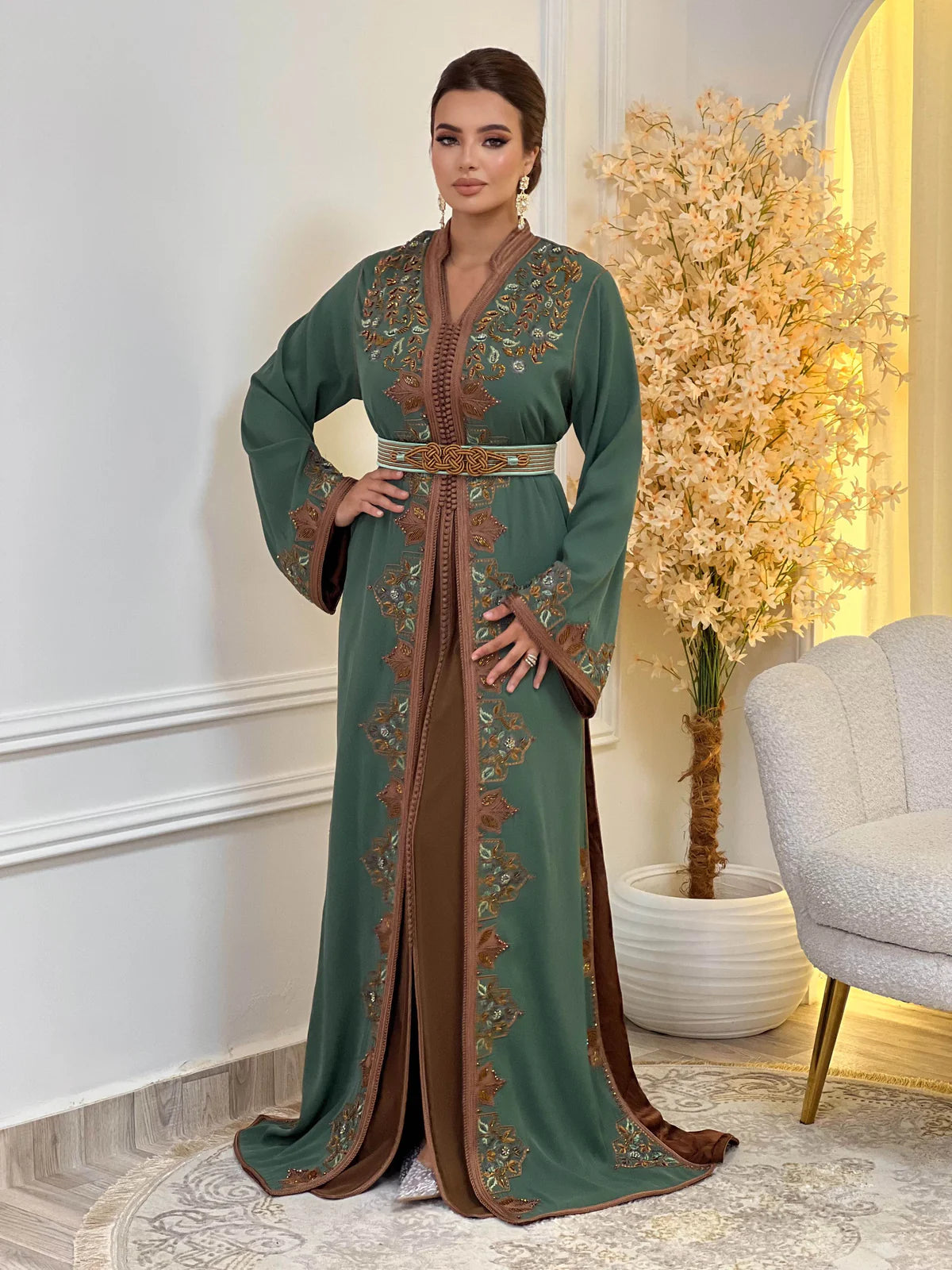 Keltoum Vert Takchita – Robe marocaine deux pièces