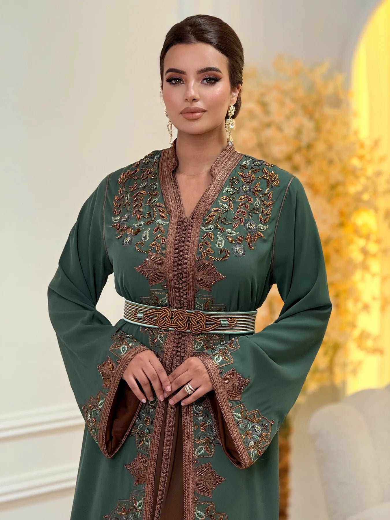 Keltoum Vert Takchita – Robe marocaine deux pièces
