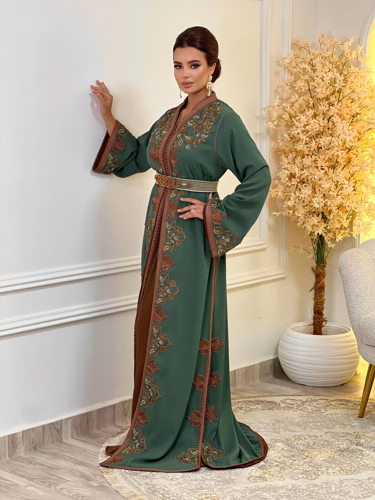 Keltoum Vert Takchita – Robe marocaine deux pièces