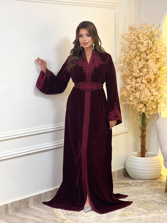 Insaf Bordeaux Kaftan – Robe marocaine artisanale – vue produit 2