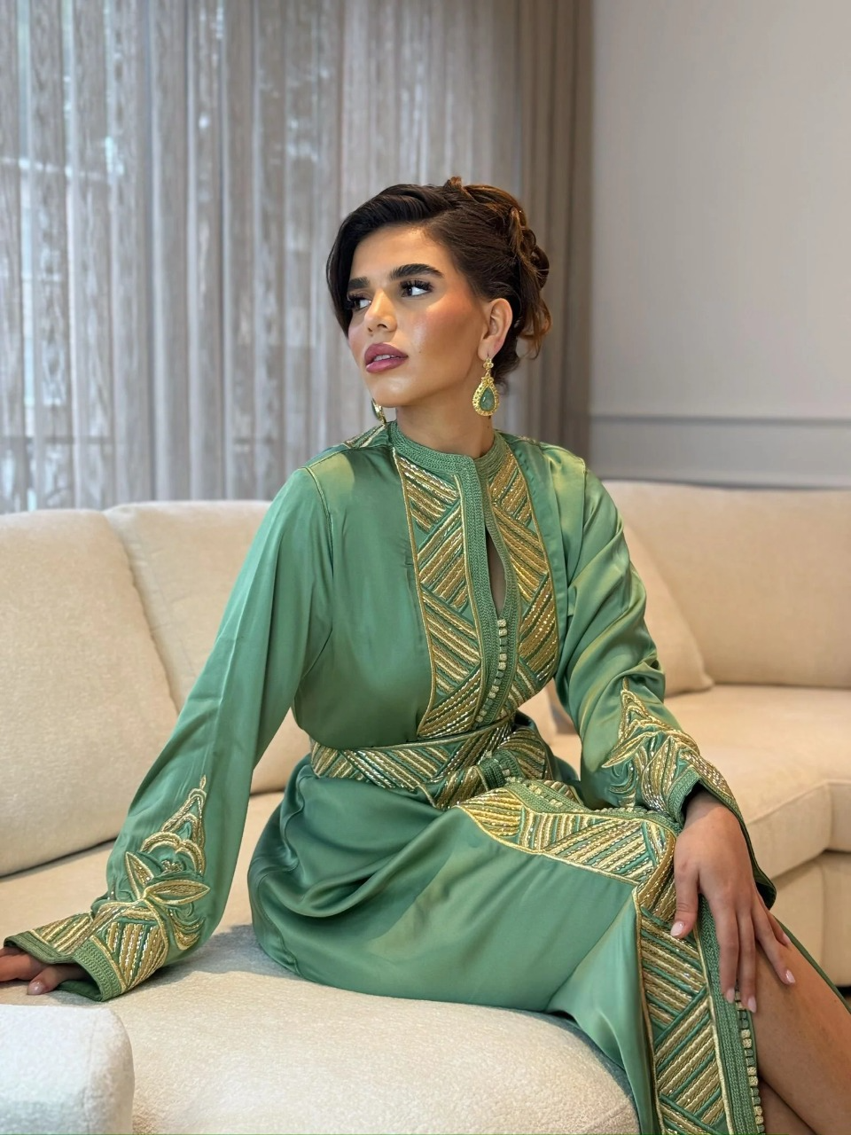 Sirina Vert Kaftan – Robe marocaine artisanale