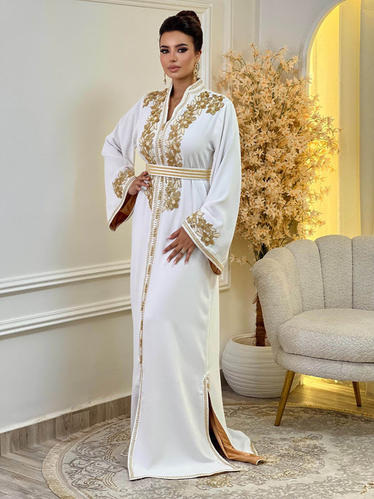 Rihab Blanc Kaftan – Robe marocaine artisanale – vue produit 2