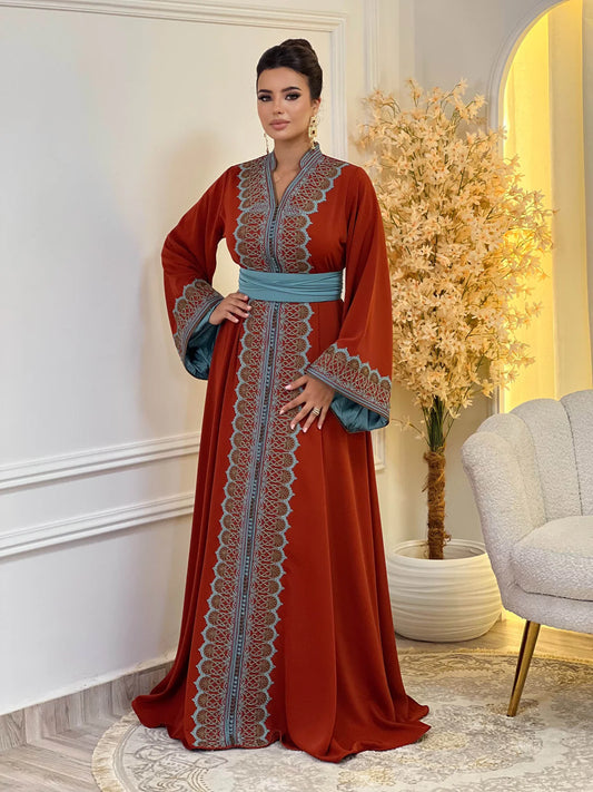 Rawia Rouge Kaftan – Robe marocaine artisanale – vue produit 2