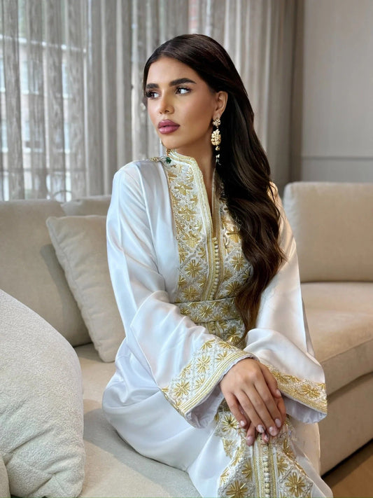 Tamara Blanc Kaftan – Robe marocaine artisanale
