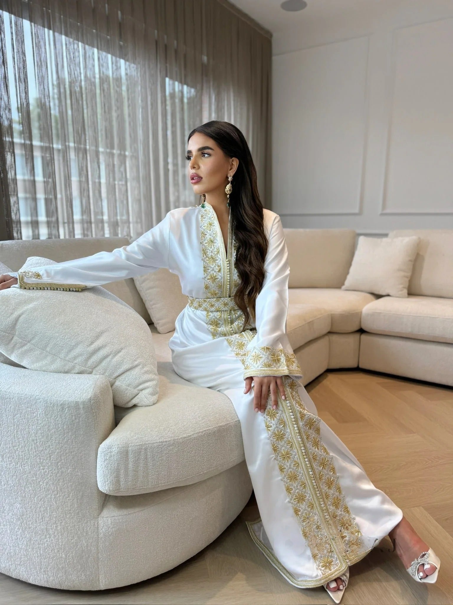 Tamara Blanc Kaftan – Robe marocaine artisanale