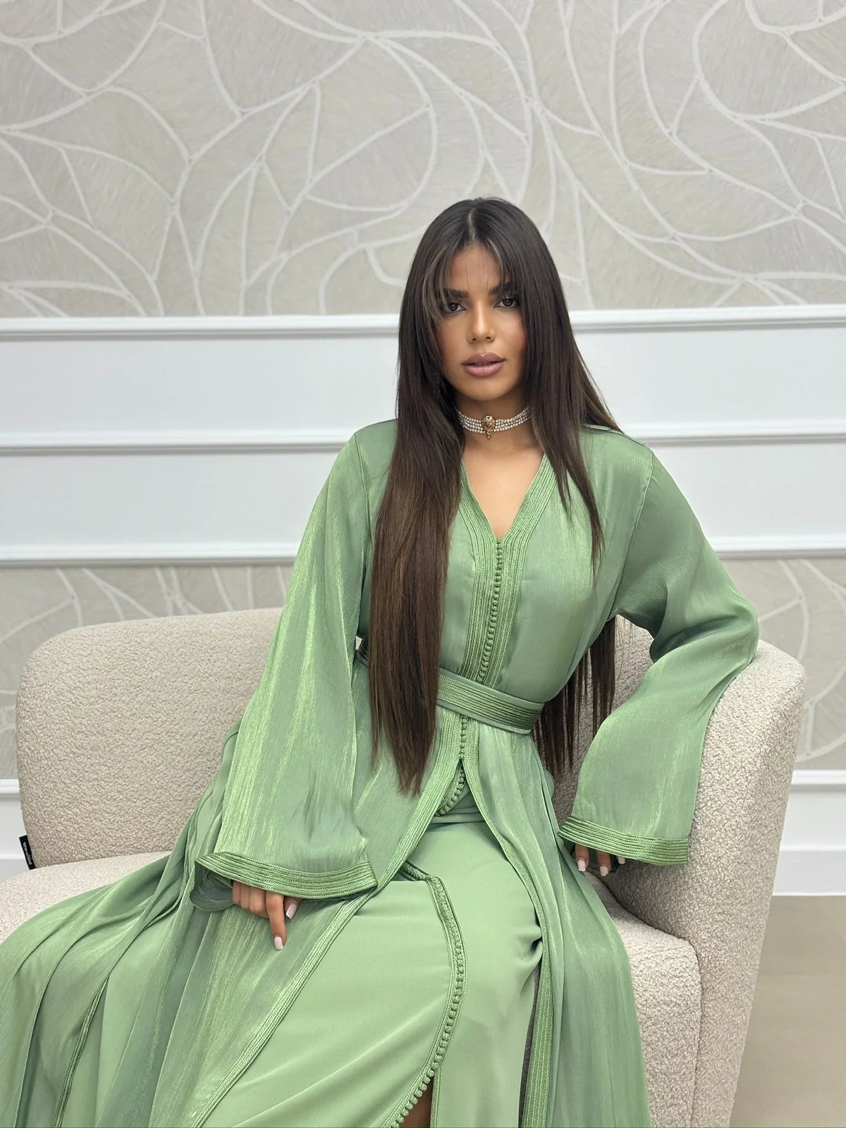 Hala Vert Takchita – Robe marocaine deux pièces – vue produit 3