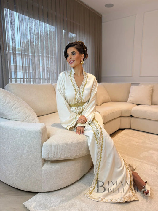 Baraa Blanc Kaftan – Robe marocaine artisanale – vue produit 2