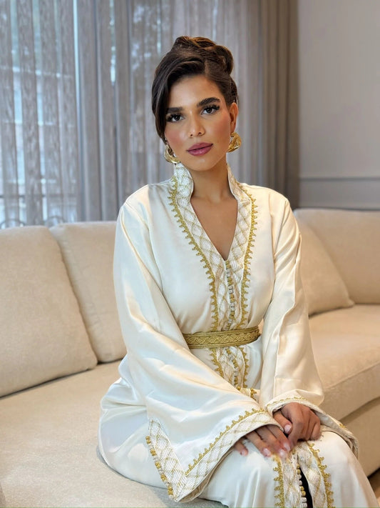 Baraa Blanc Kaftan – Robe marocaine artisanale