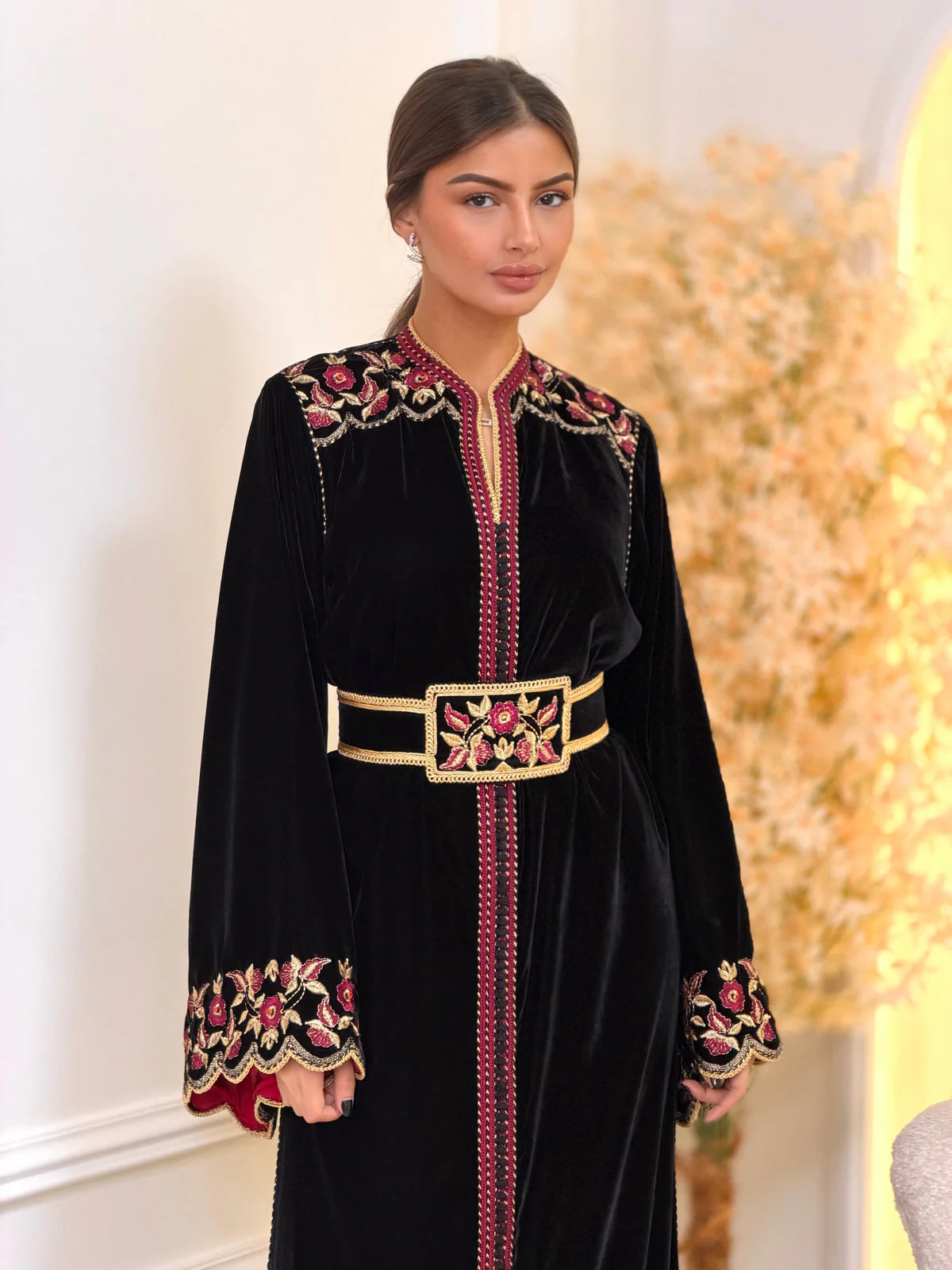 Lamiaa Noir Kaftan – Robe marocaine artisanale