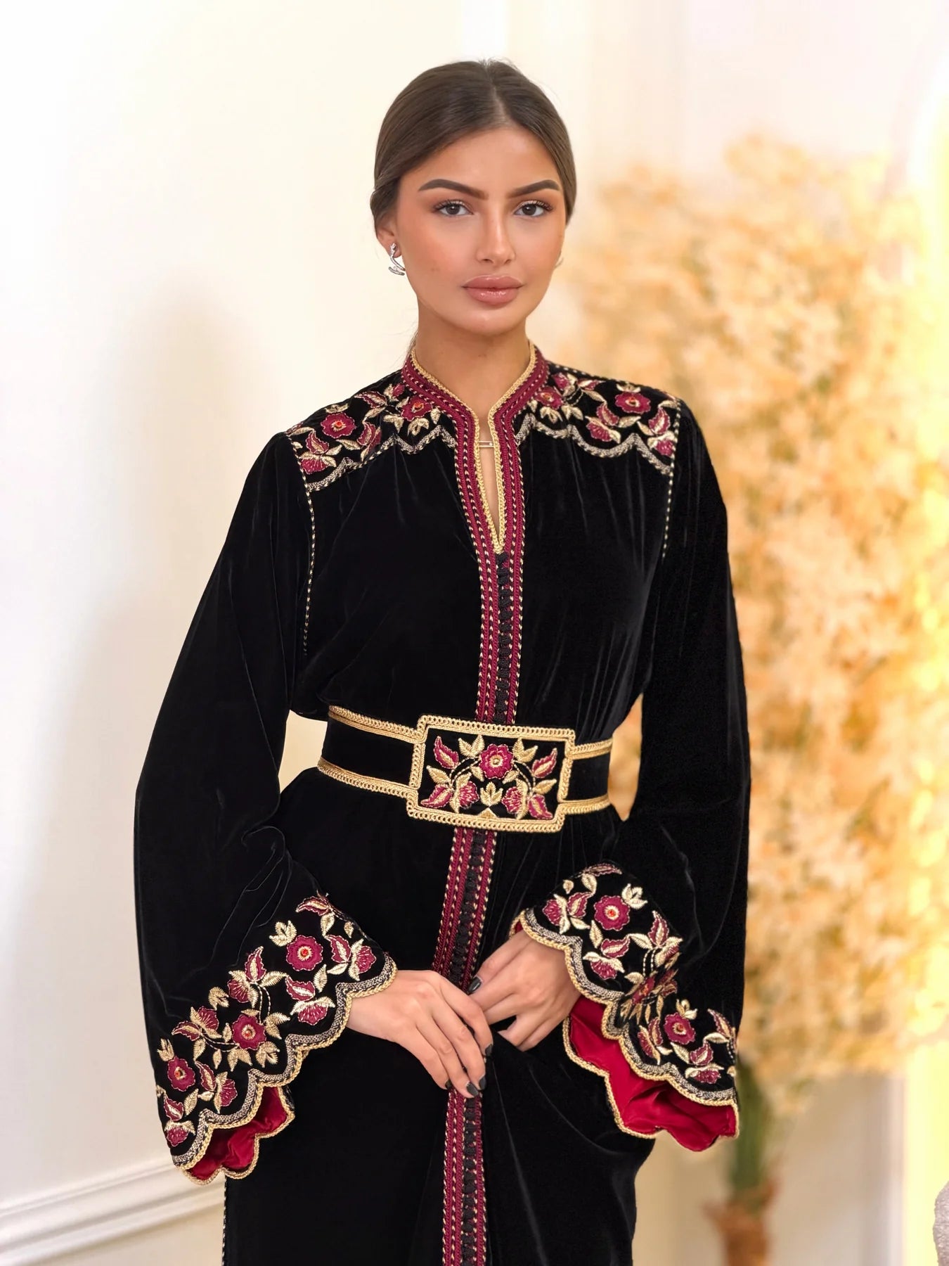 Lamiaa Noir Kaftan – Robe marocaine artisanale