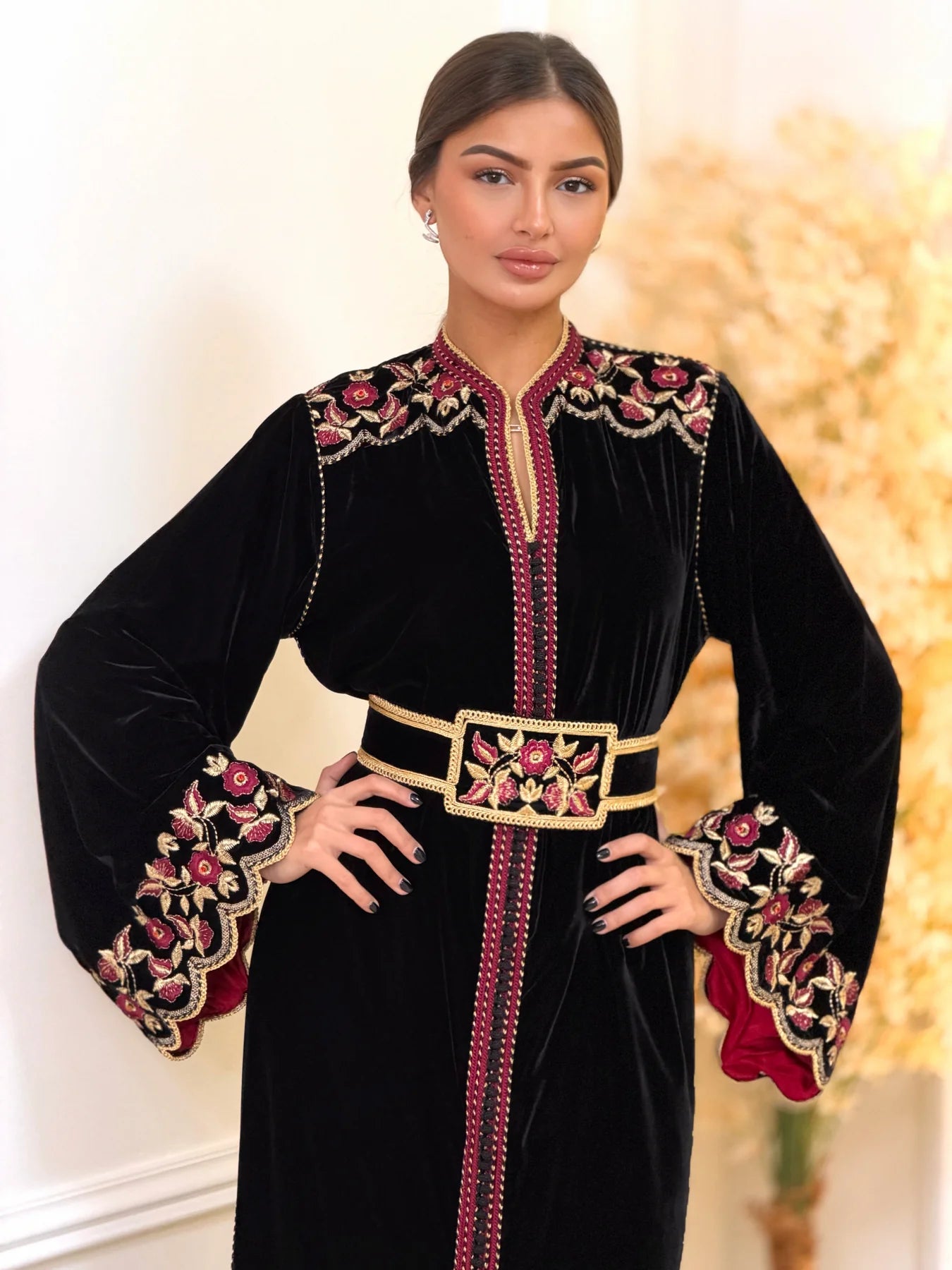 Lamiaa Noir Kaftan – Robe marocaine artisanale