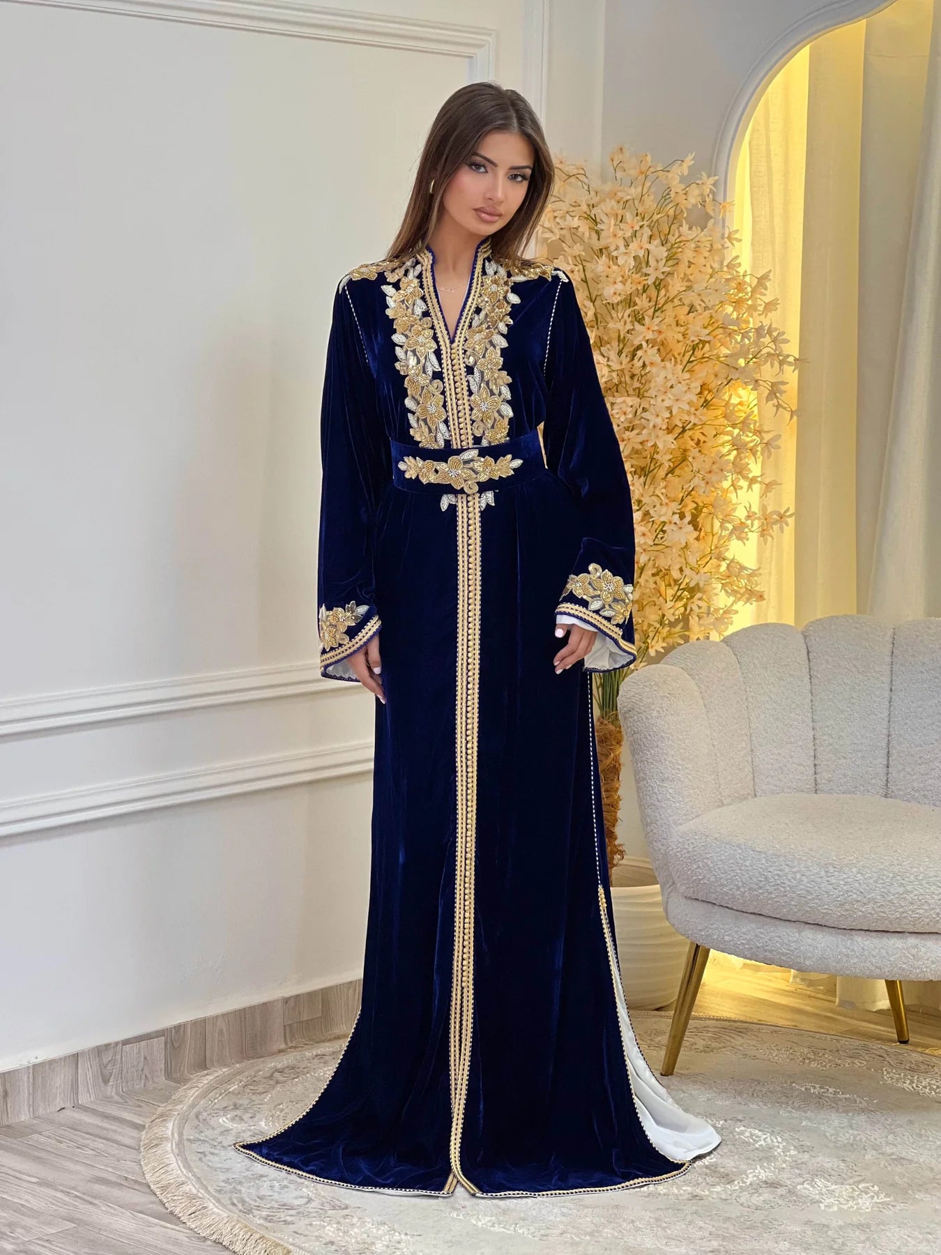 Lamar Bleu marine Kaftan – Robe marocaine artisanale