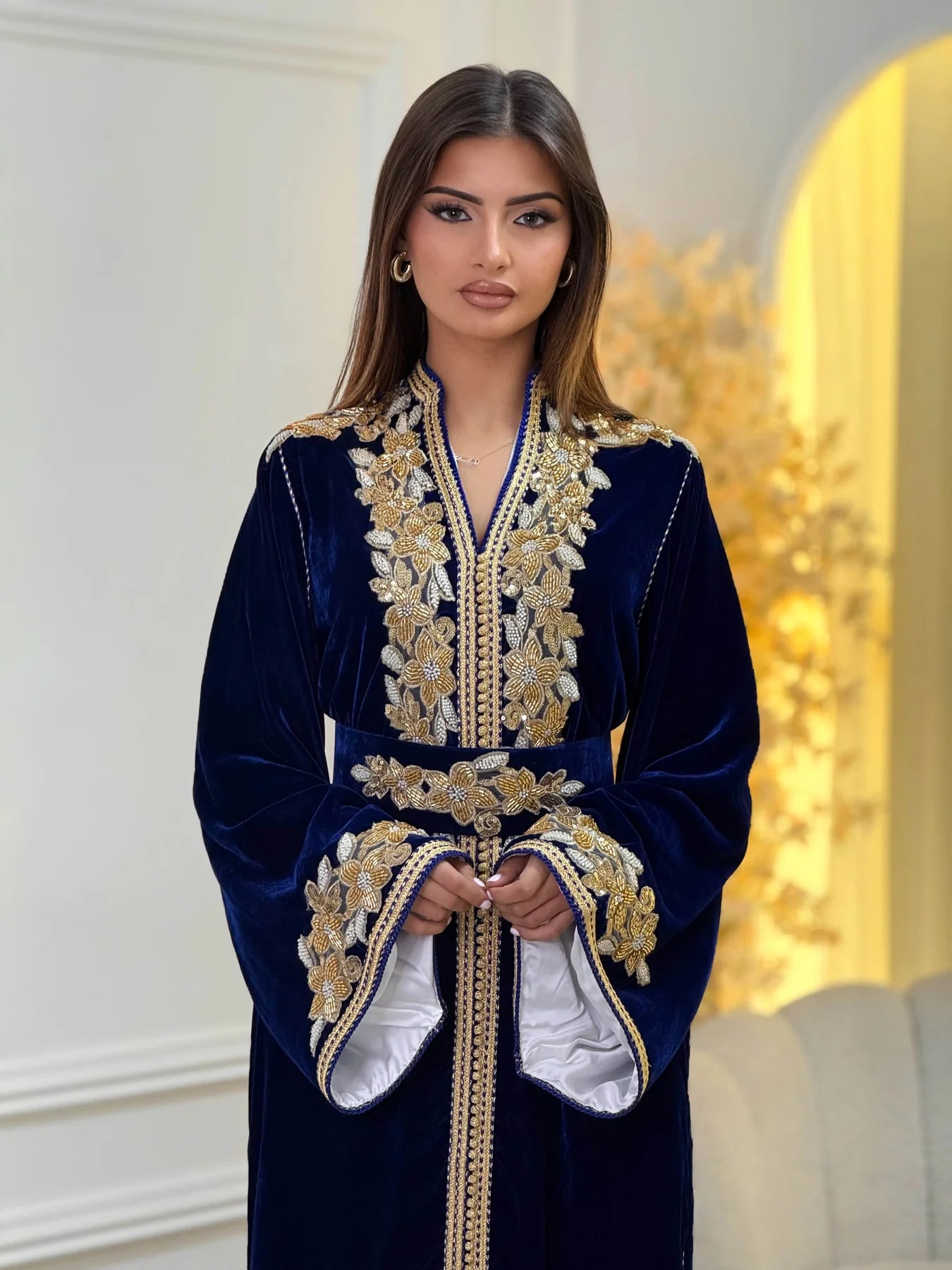 Lamar Bleu marine Kaftan – Robe marocaine artisanale