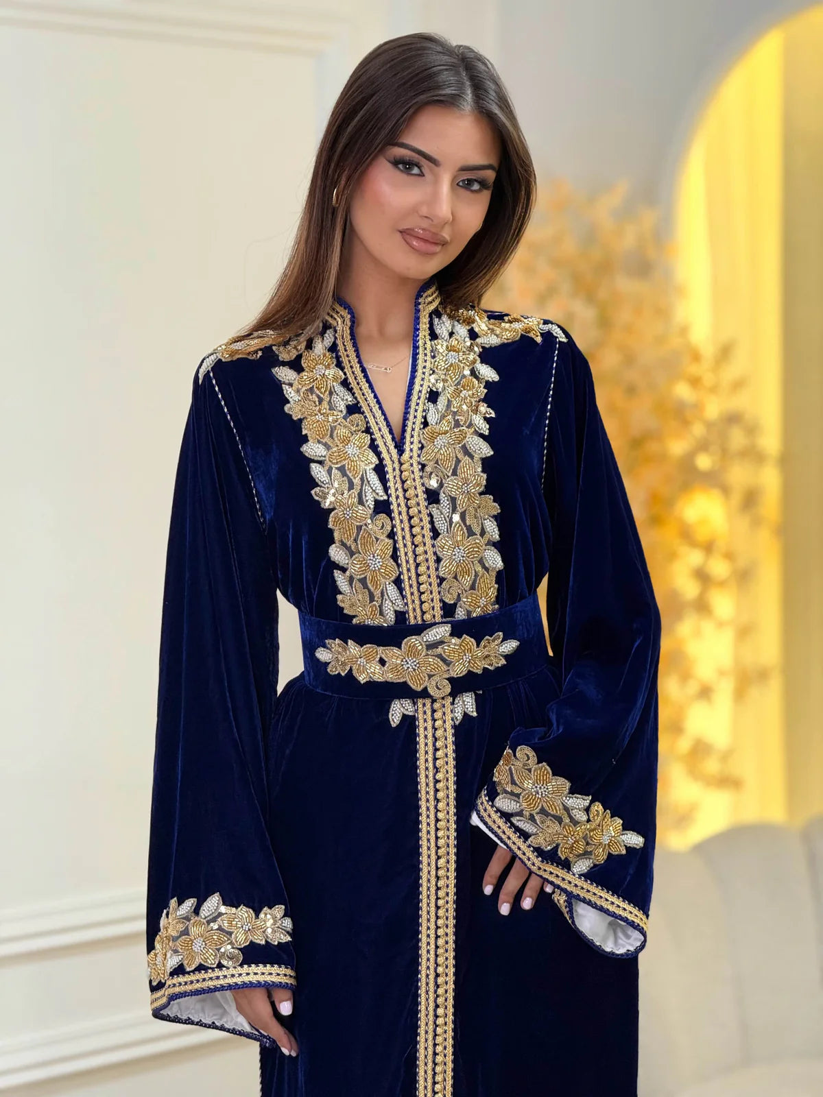 Lamar Bleu marine Kaftan – Robe marocaine artisanale