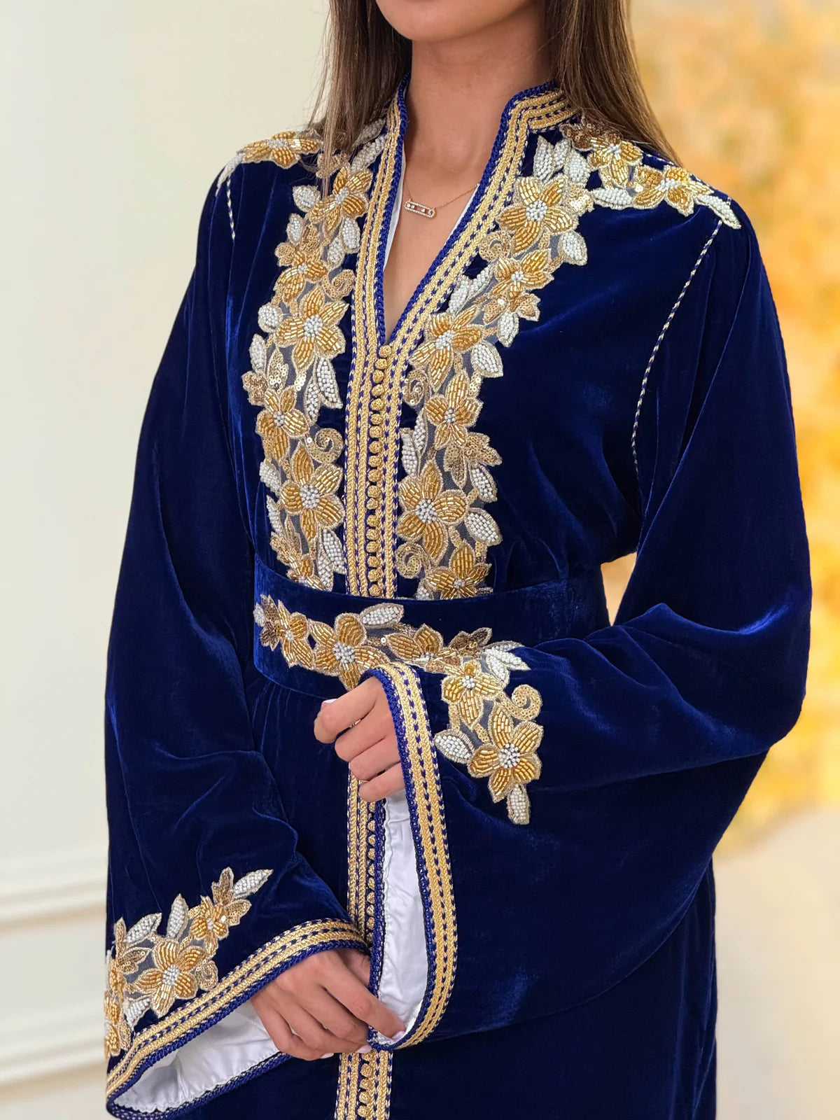 Lamar Bleu marine Kaftan – Robe marocaine artisanale