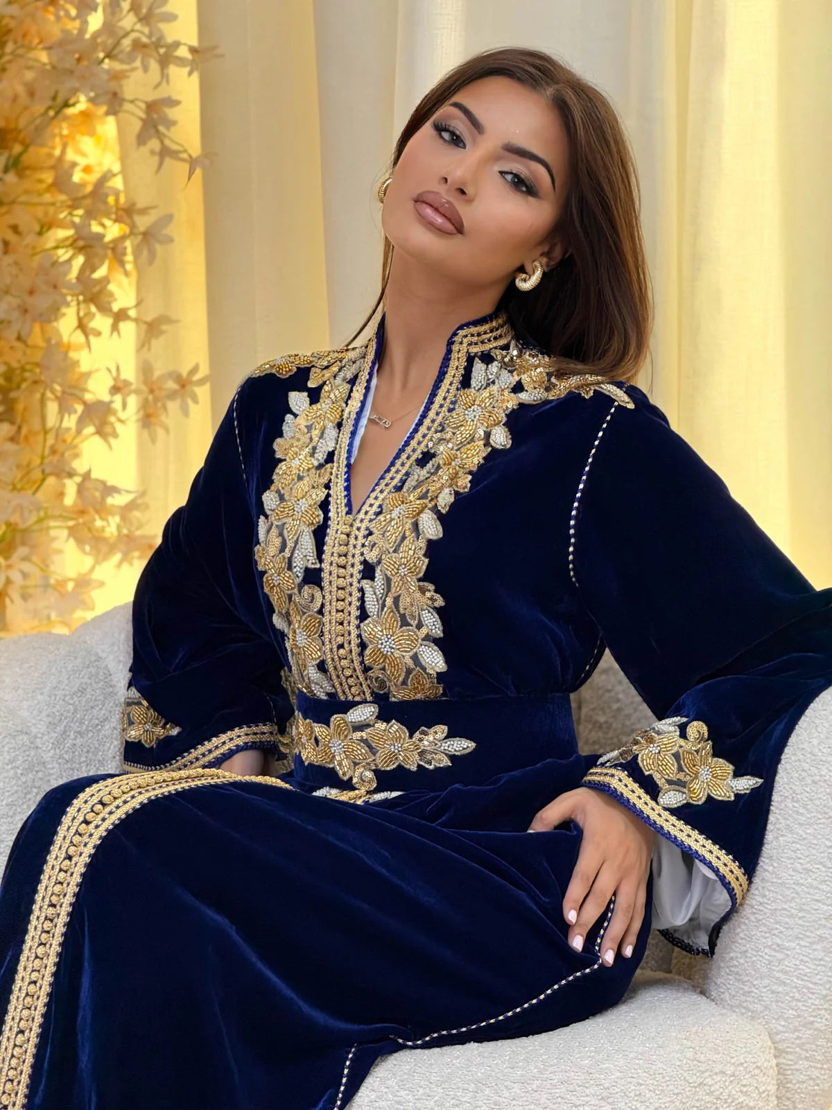 Lamar Bleu marine Kaftan – Robe marocaine artisanale