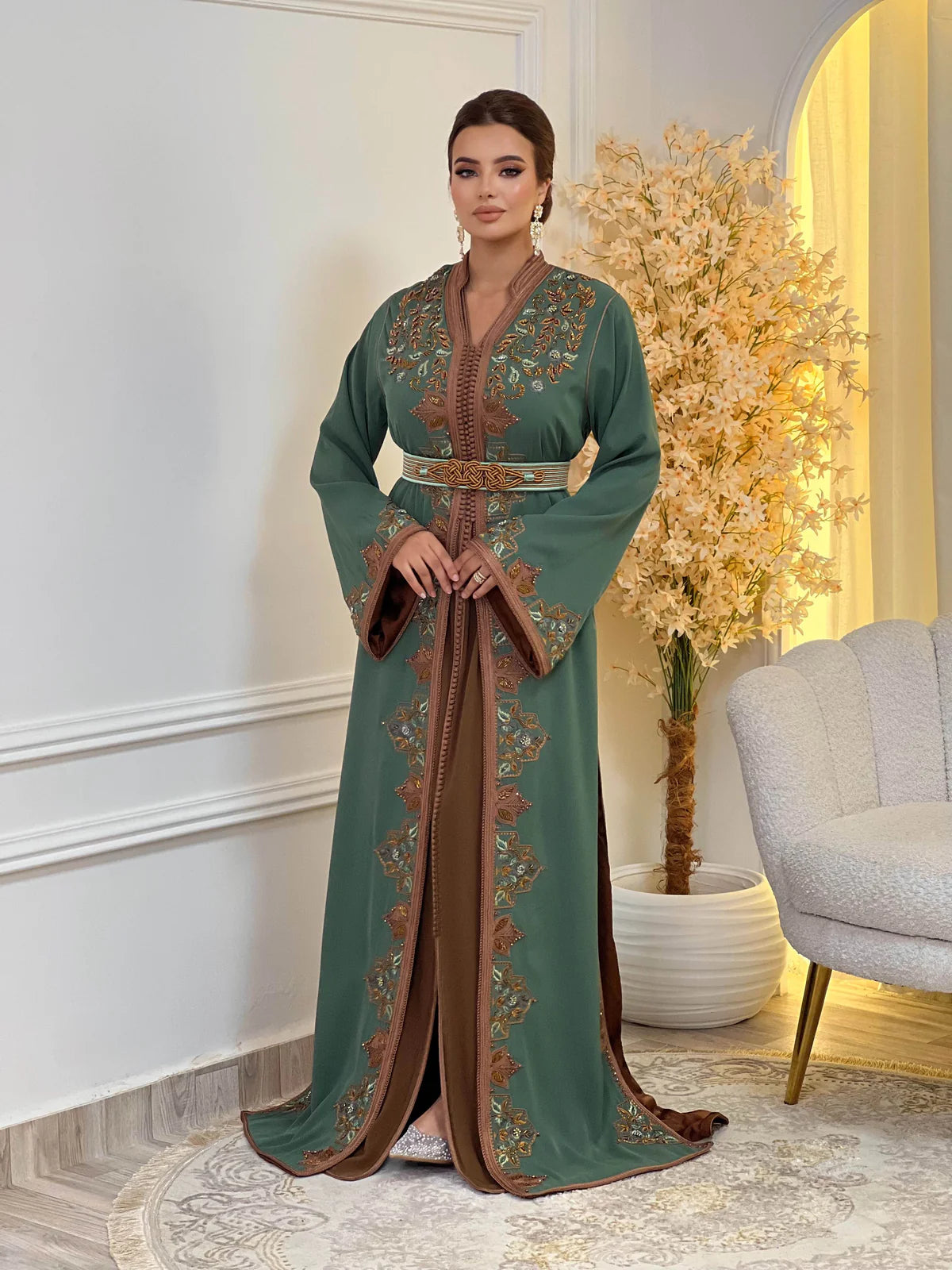 Keltoum Vert Takchita – Robe marocaine deux pièces