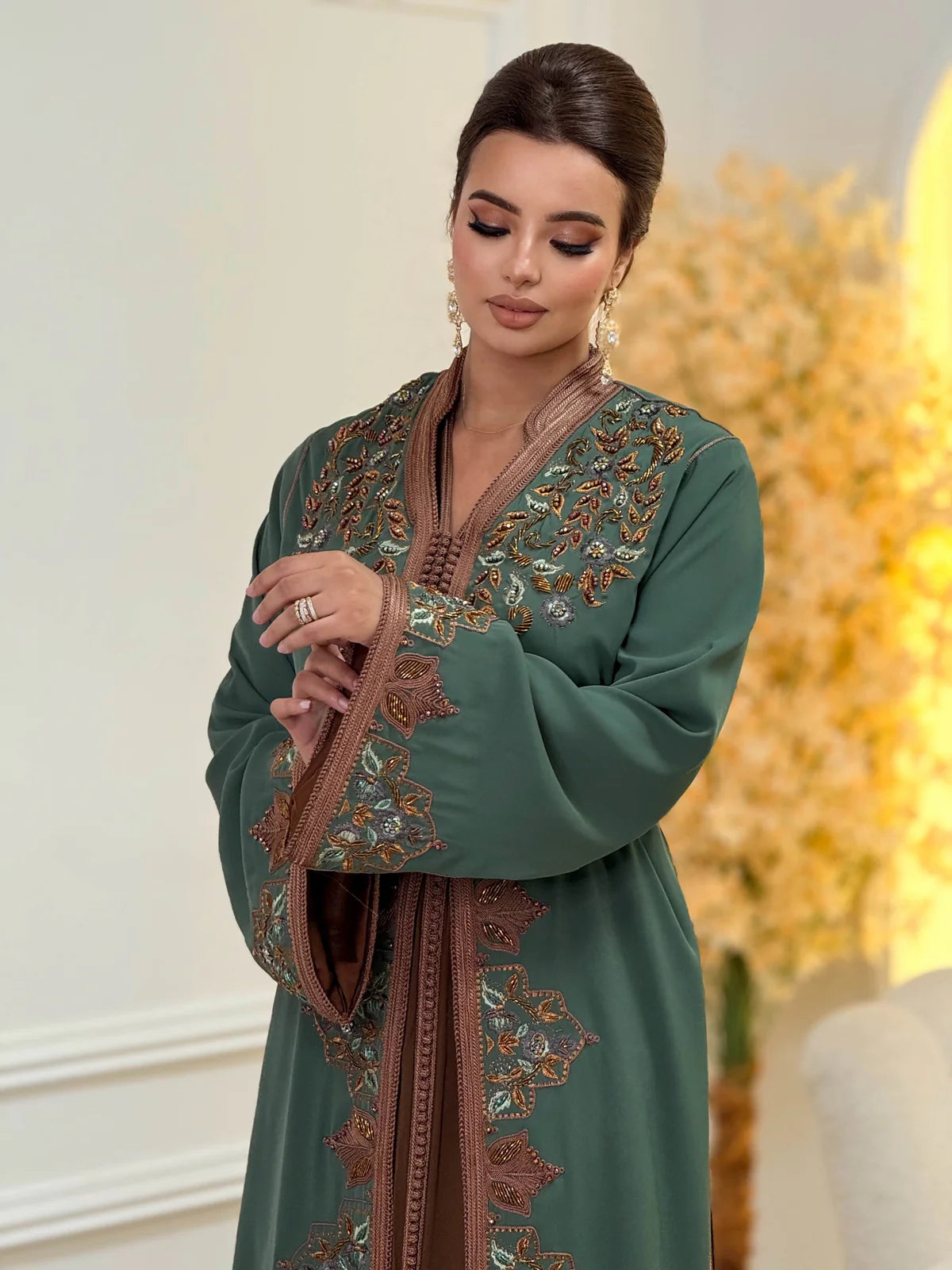 Keltoum Vert Takchita – Robe marocaine deux pièces