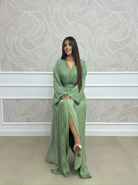 Hala Vert Takchita – Robe marocaine deux pièces