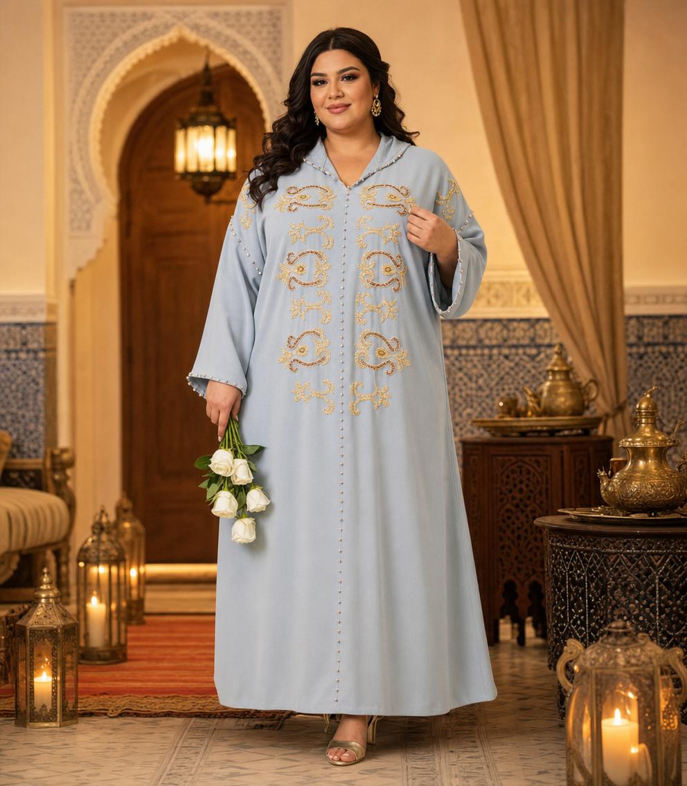 Fatima Gris Djellaba – Tunique marocaine décontractée \u2014 plus-size model