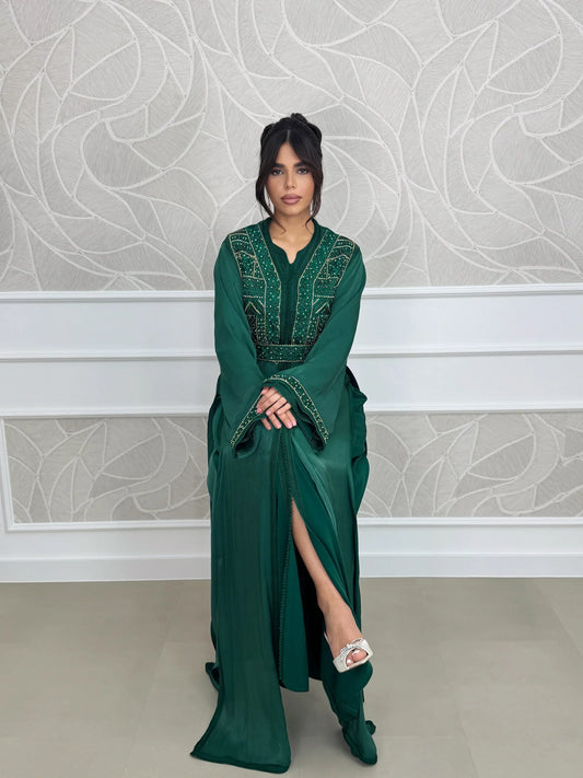 Norhane Vert Takchita – Robe marocaine deux pièces