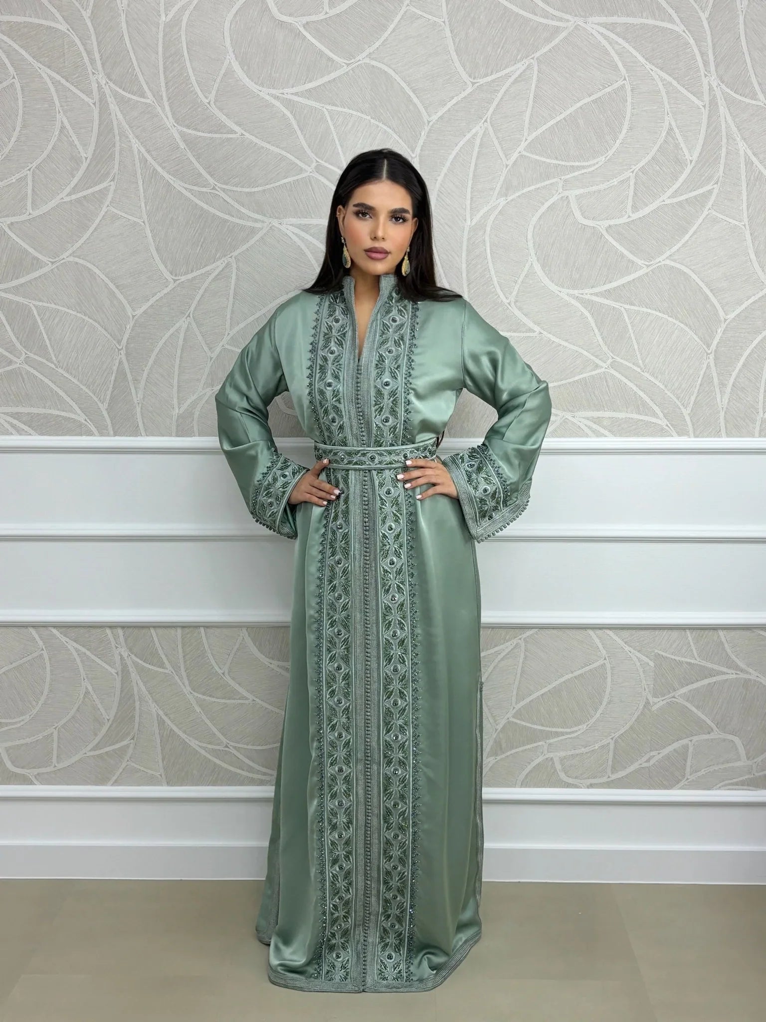 Malak Vert Kaftan – Robe marocaine artisanale