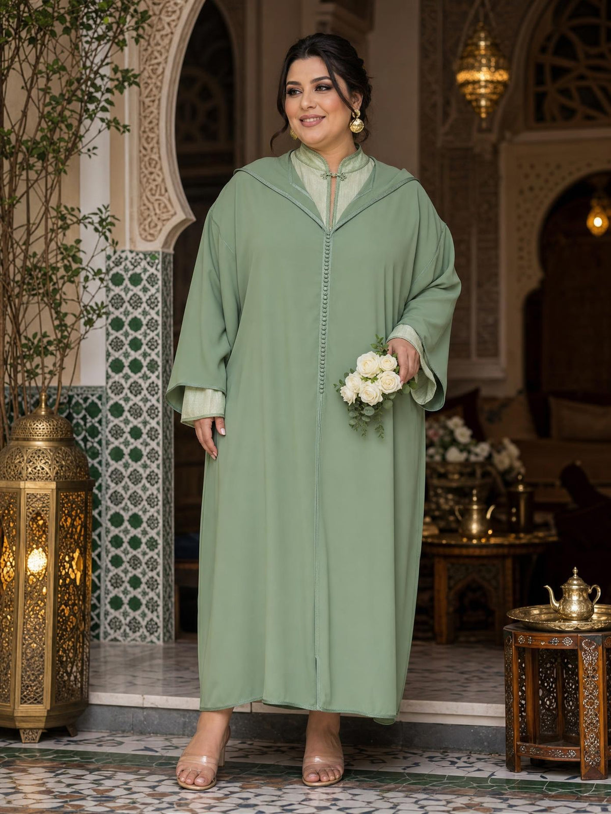 Sakina Vert Djellaba – Tunique marocaine décontractée \u2014 plus-size model