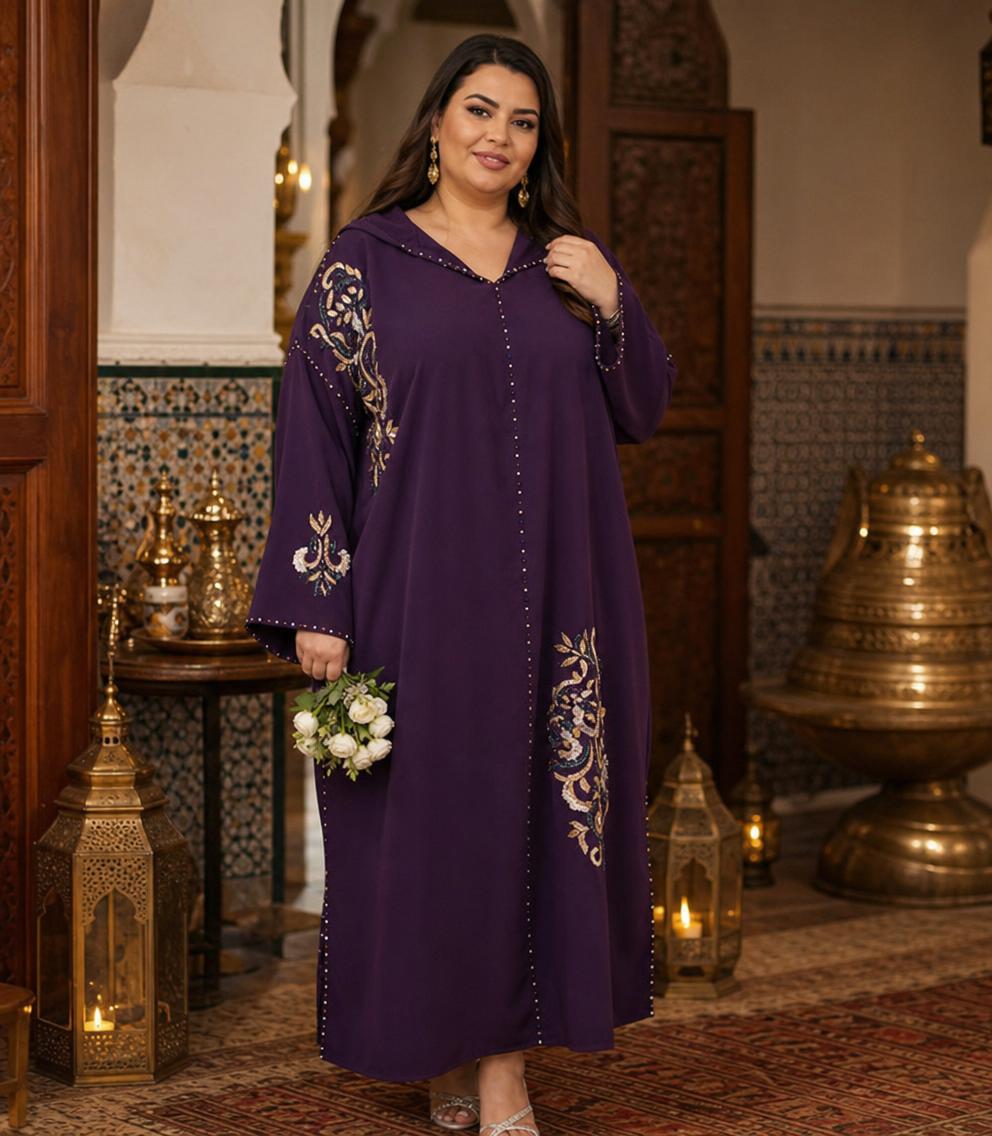 Samira Violet Djellaba – Tunique marocaine décontractée \u2014 plus-size model