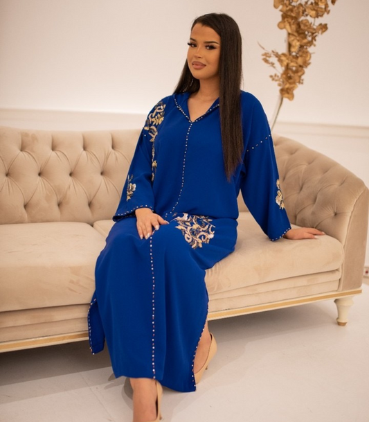 Nirmine Bleu marine Djellaba – Tunique marocaine décontractée