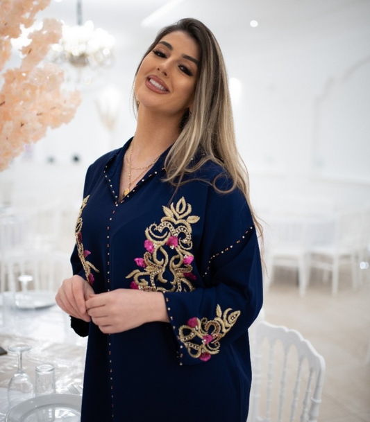 Jamila Bleu marine Djellaba – Tunique marocaine décontractée