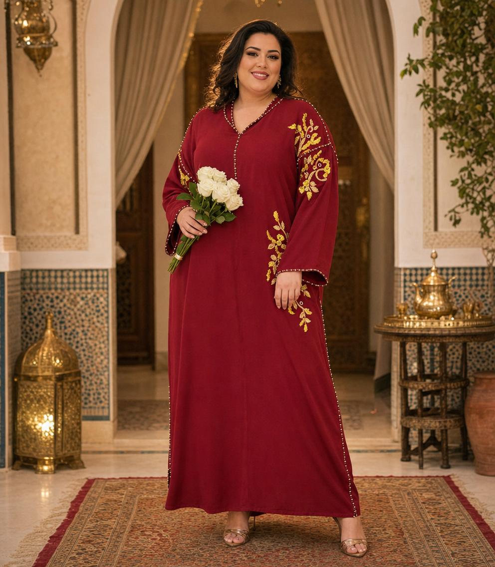 Souad Bordeaux Djellaba – Tunique marocaine décontractée \u2014 plus-size model