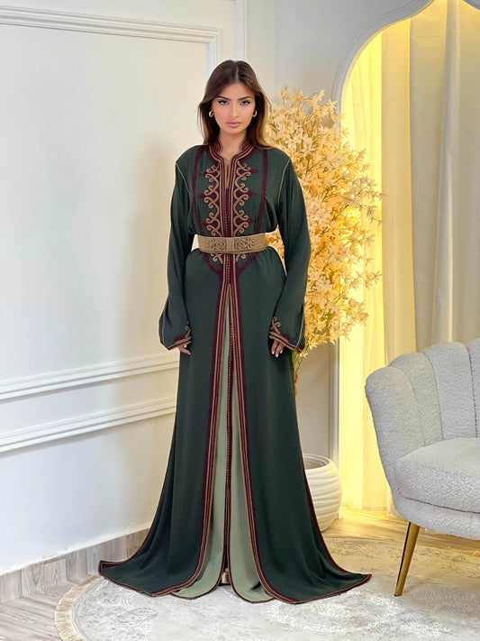 Dounia Vert Takchita – Robe marocaine deux pièces