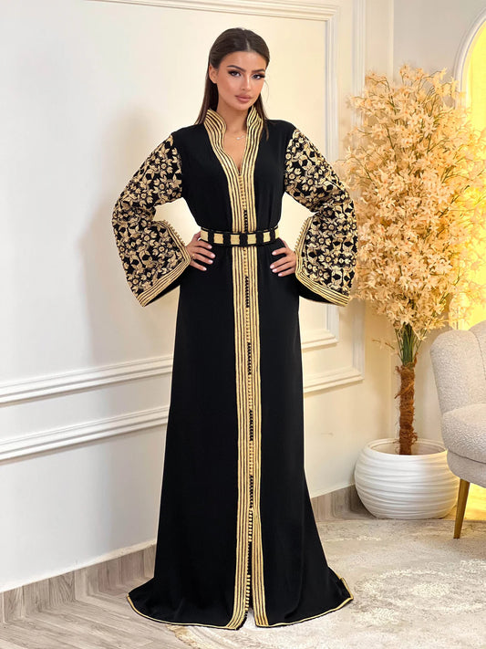 Fajr Noir Kaftan – Robe marocaine artisanale