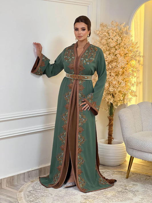 Keltoum Vert Takchita – Robe marocaine deux pièces