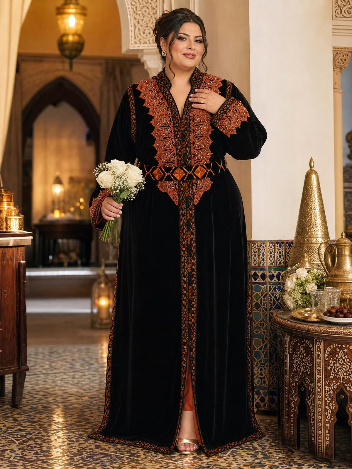Kinda Noir Kaftan – Robe marocaine artisanale \u2014 plus-size model