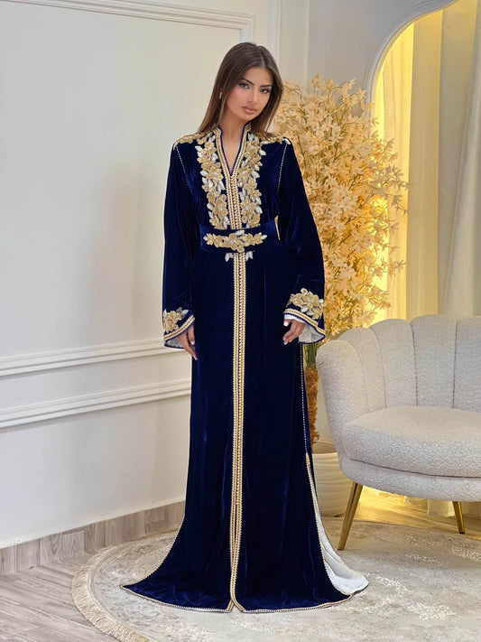 Lamar Bleu marine Kaftan – Robe marocaine artisanale – vue produit 2