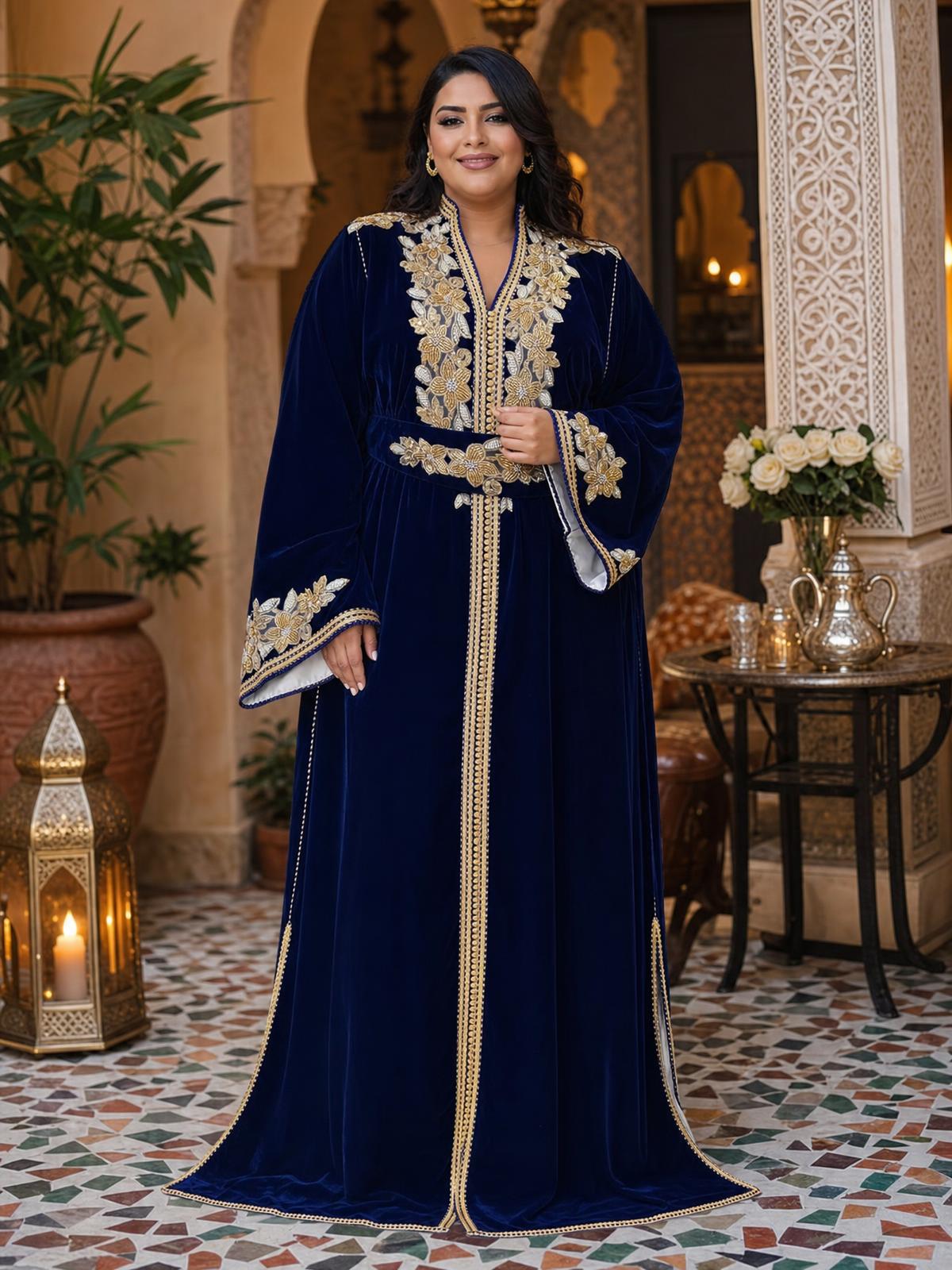Lamar Bleu marine Kaftan – Robe marocaine artisanale \u2014 plus-size model