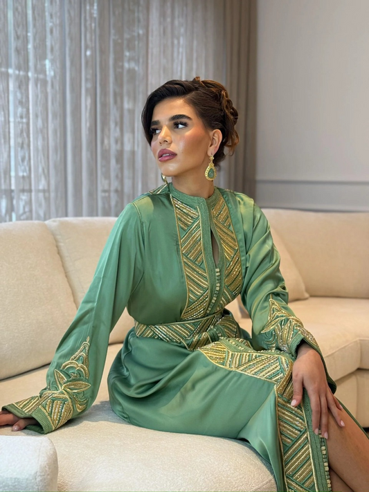 Sirina Vert Kaftan – Robe marocaine artisanale