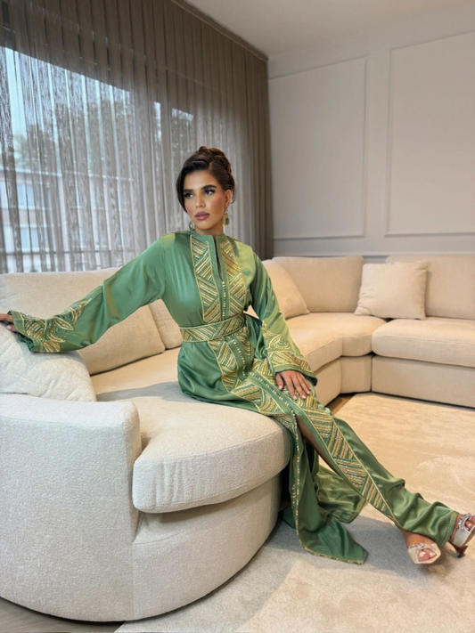 Sirina Vert Kaftan – Robe marocaine artisanale – vue produit 2