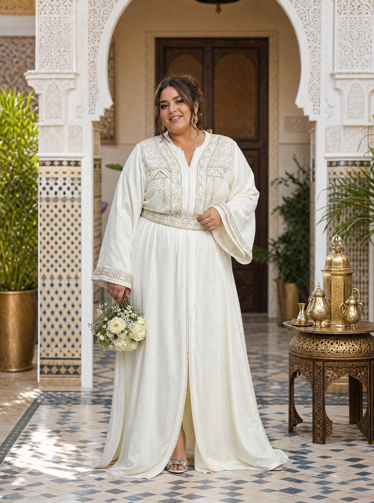 Nirmine Blanc Takchita – Robe marocaine deux pièces \u2014 plus-size model