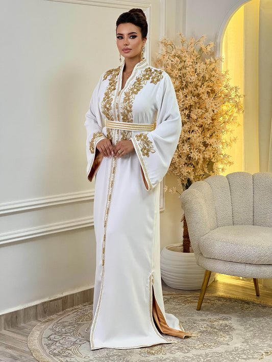 Rihab Blanc Kaftan – Robe marocaine artisanale