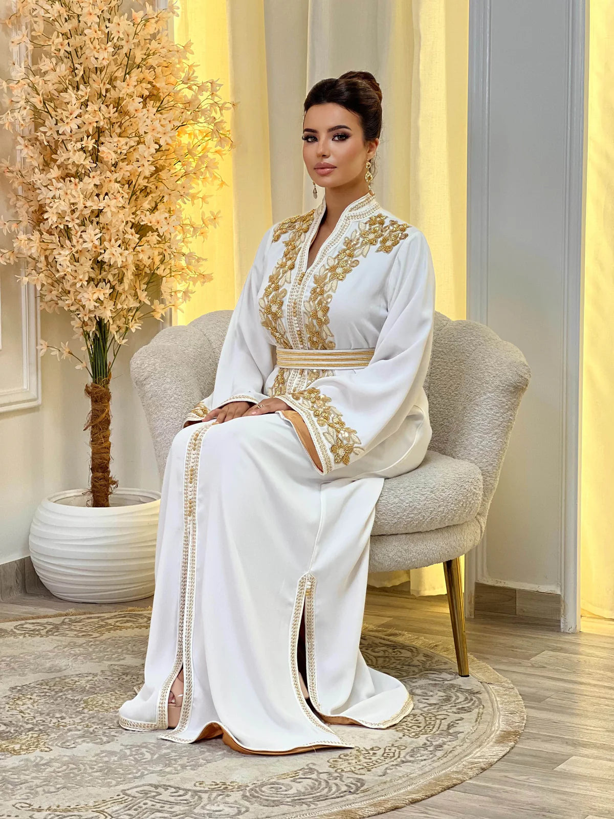 Rihab Blanc Kaftan – Robe marocaine artisanale – vue produit 6