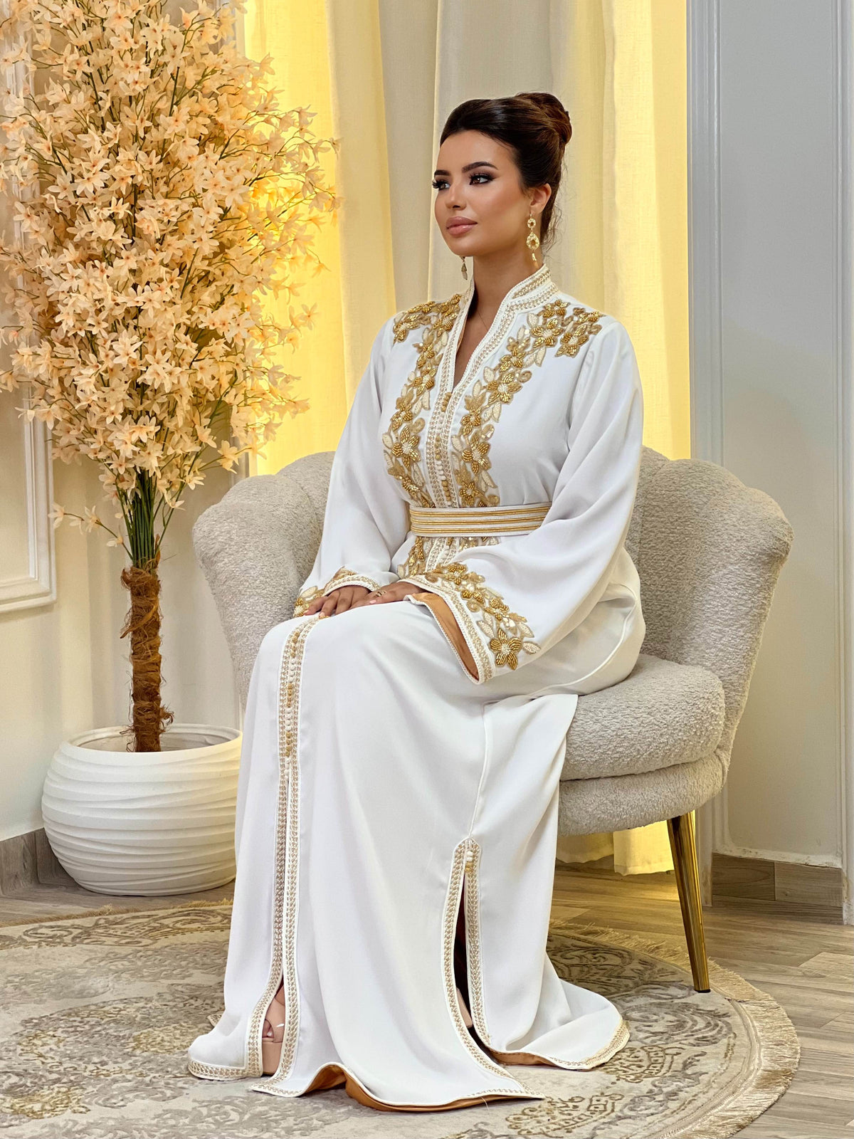 Rihab Blanc Kaftan – Robe marocaine artisanale – vue produit 7