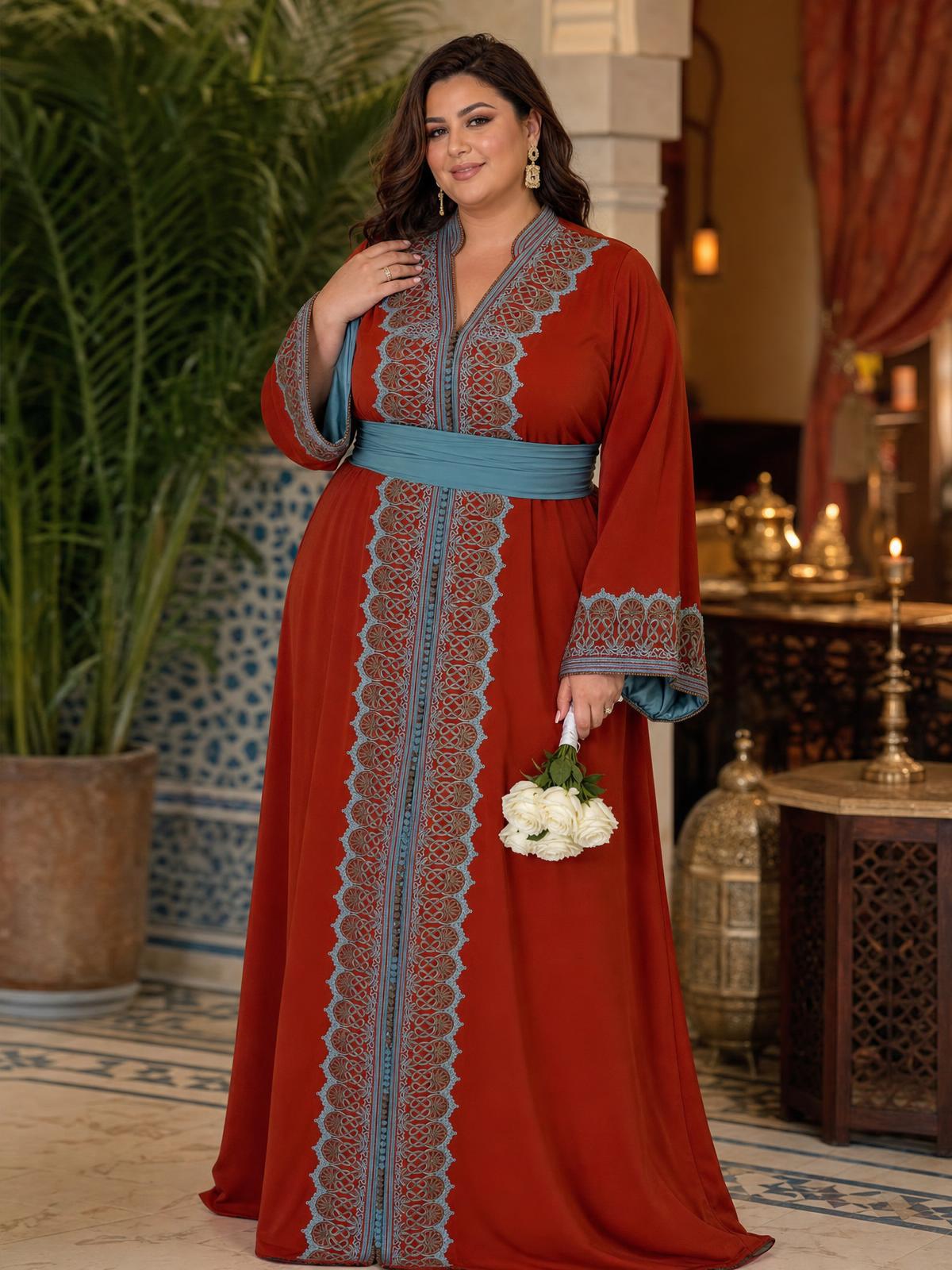 Rawia Rouge Kaftan – Robe marocaine artisanale \u2014 plus-size model