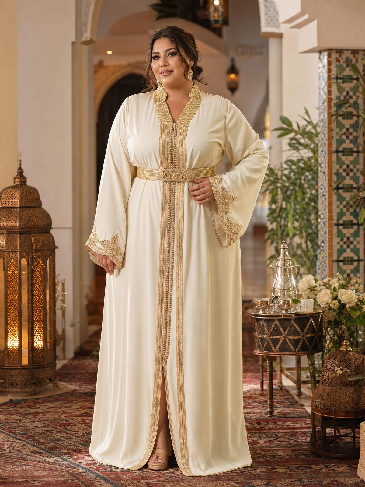 Samira Beige Takchita – Robe marocaine deux pièces \u2014 plus-size model